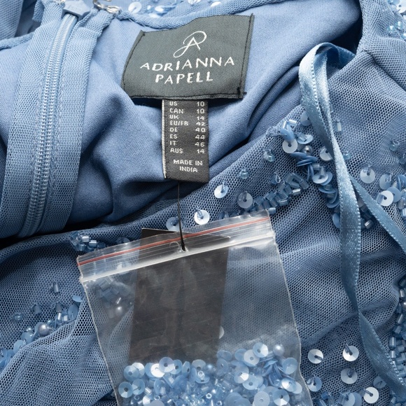 Adrianna Papell -  Beaded Blouson Gown With Flutter Sleeves - Picture 4 of 15